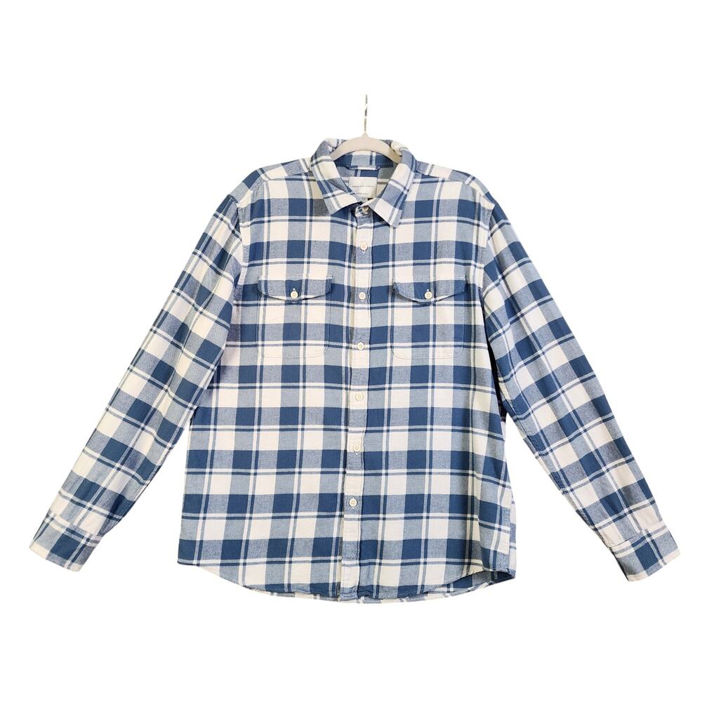 American Eagle Super Soft Flannel Button Down Shirt Size Large Blue White Plaid